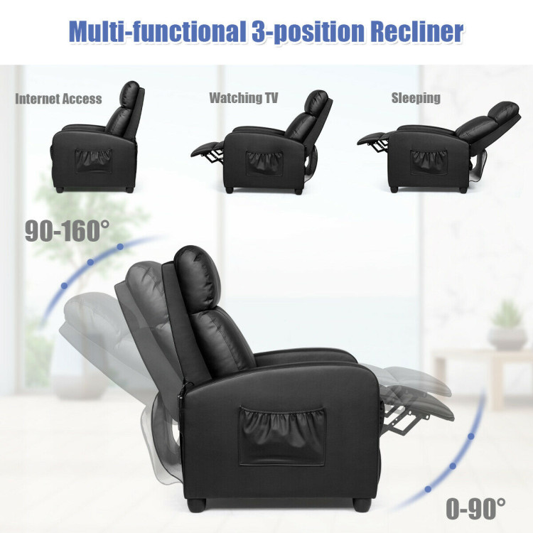 Recliner Sofa Wingback Chair with Massage Function-BlackCostway Gallery View 8 of 12