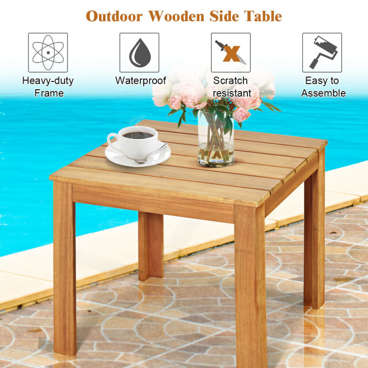 Wooden Square Patio Coffee Bistro Table-NaturalCostway Gallery View 3 of 12