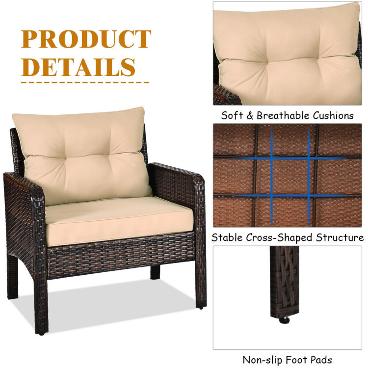3 Pieces Outdoor Patio Rattan Conversation Set with Seat Cushions-BeigeCostway Gallery View 5 of 11