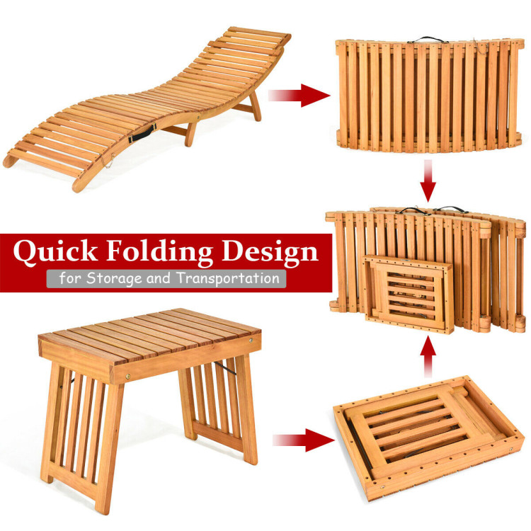3 Pieces Folding Patio Eucalyptus Wood Lounge Chair Set with Foldable Side TableCostway Gallery View 13 of 14