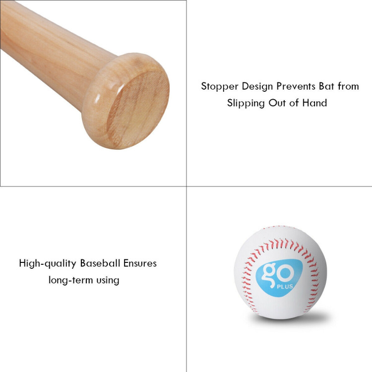 2 Pieces 34 Inch Natural Wooden Baseball Bat and 2 Pieces 9 Inch BaseballCostway Gallery View 7 of 12