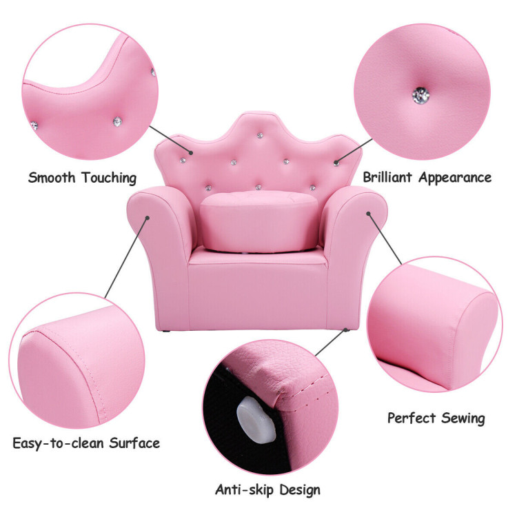 Pink Kids Sofa Armrest Couch with Ottoman-PinkCostway Gallery View 10 of 10