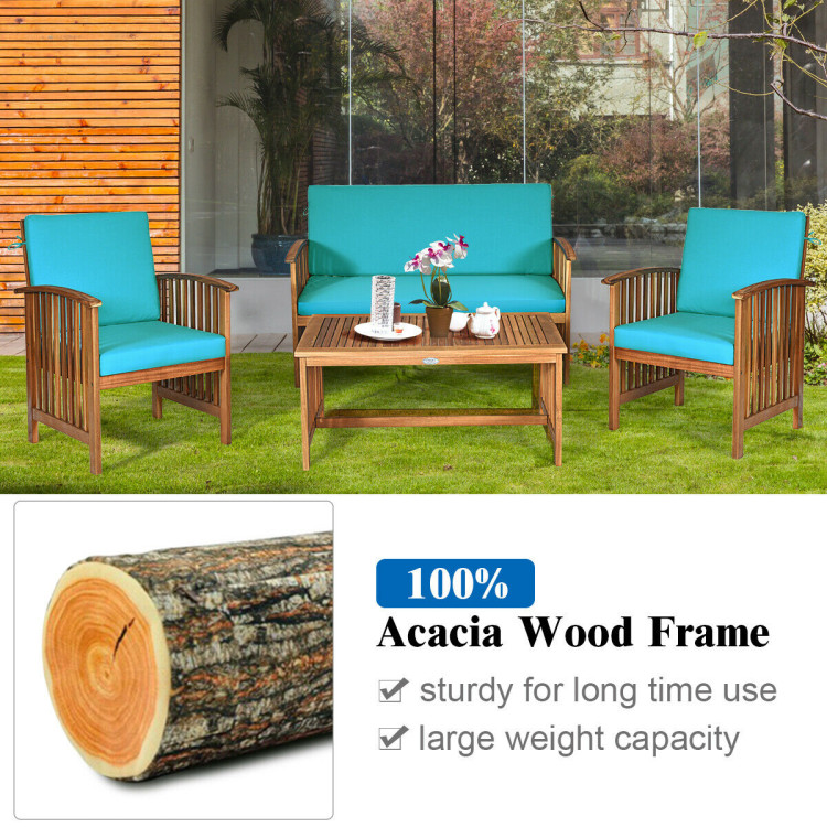 4 Pieces Patio Solid Wood Furniture Set-BlueCostway Gallery View 7 of 11