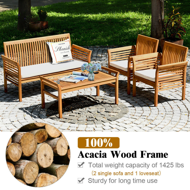 4 Pieces Outdoor Acacia Wood Sofa Furniture SetCostway Gallery View 10 of 11