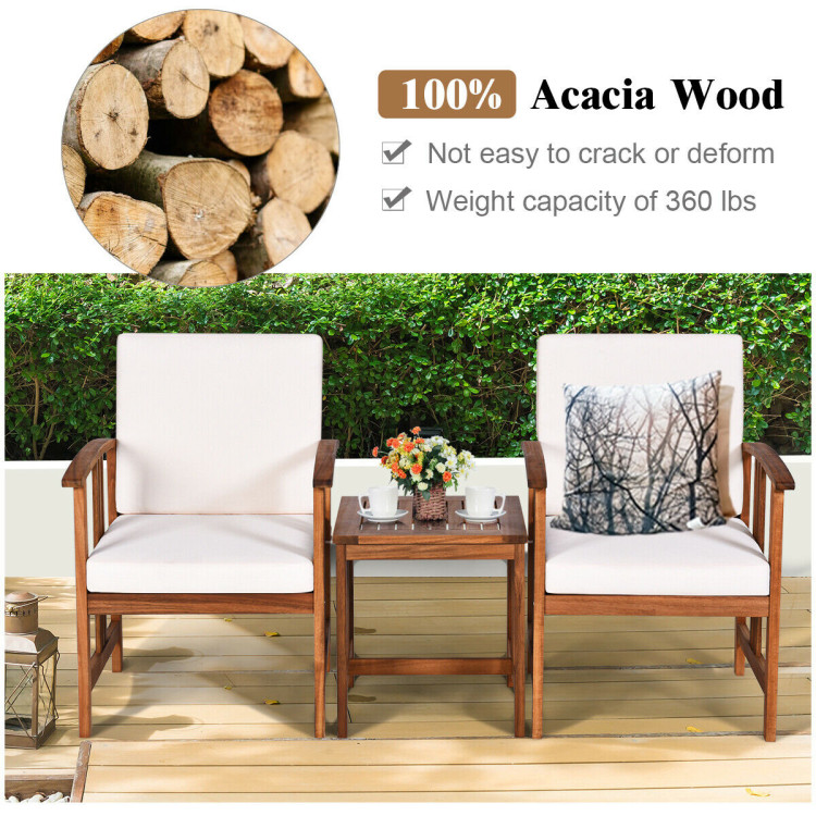 3PC Solid Wood Outdoor Patio Sofa Furniture Set-WhiteCostway Gallery View 12 of 13