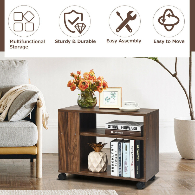 Multifunctional 3-Tier Side Table with Wheels and Large Storage ShelfCostway Gallery View 3 of 12