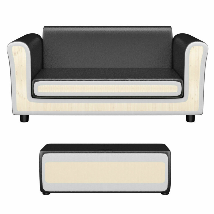 Black/White Kids Double Sofa with Ottoman-BlackCostway Gallery View 9 of 12