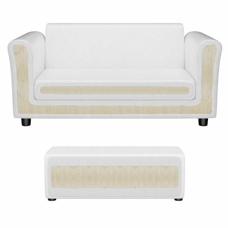 Soft Kids Double Sofa with Ottoman-WhiteCostway Gallery View 9 of 12