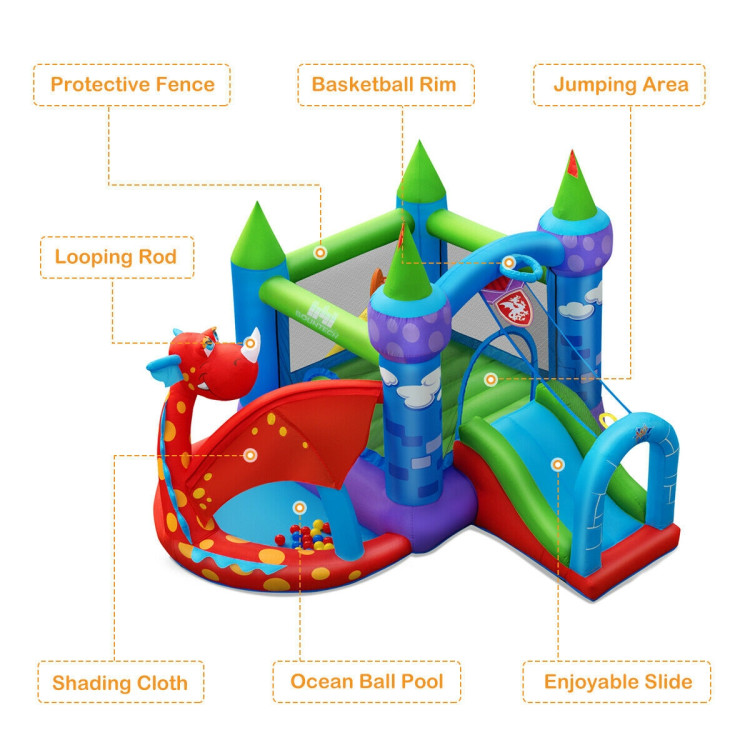 Kids Inflatable Bounce House Dragon Jumping Slide Bouncer CastleCostway Gallery View 10 of 11