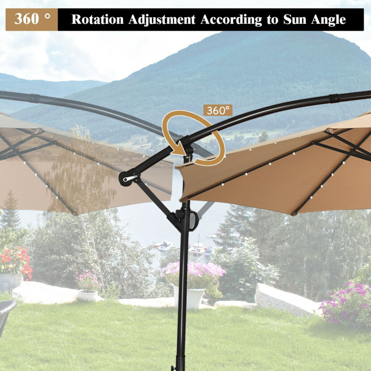 10 ft 360° Rotation Solar Powered LED Patio Offset Umbrella without Weight Base-BeigeCostway Gallery View 12 of 12