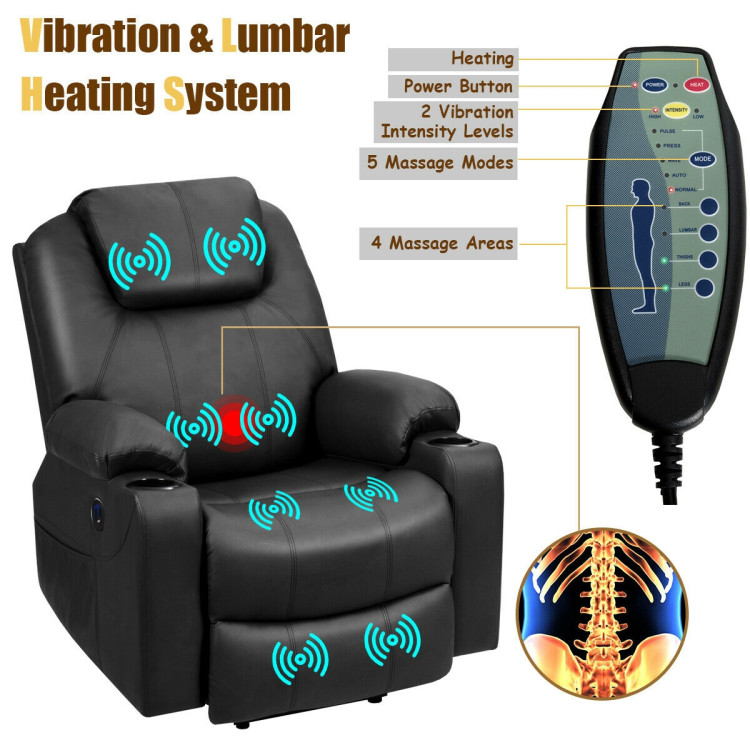 Electric Power Lift Leather Massage Sofa-BlackCostway Gallery View 10 of 11