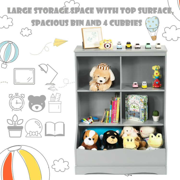 3-Tier Children's Multi-Functional Bookcase Toy Storage Bin Floor Cabinet-GrayCostway Gallery View 12 of 12
