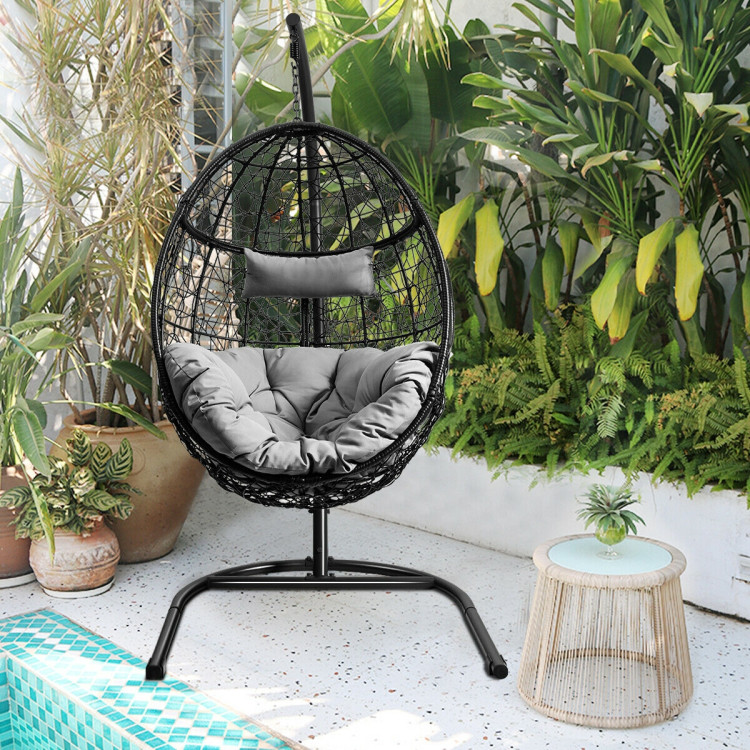 Hanging Cushioned Hammock Chair with Stand -GrayCostway Gallery View 1 of 12