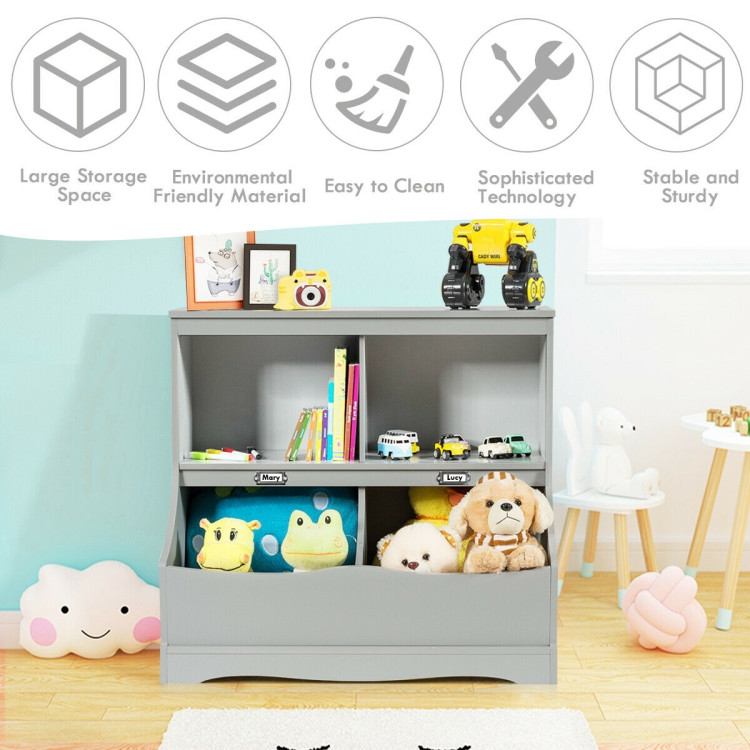 Kids Floor Cabinet Multi-Functional Bookcase -GrayCostway Gallery View 3 of 8