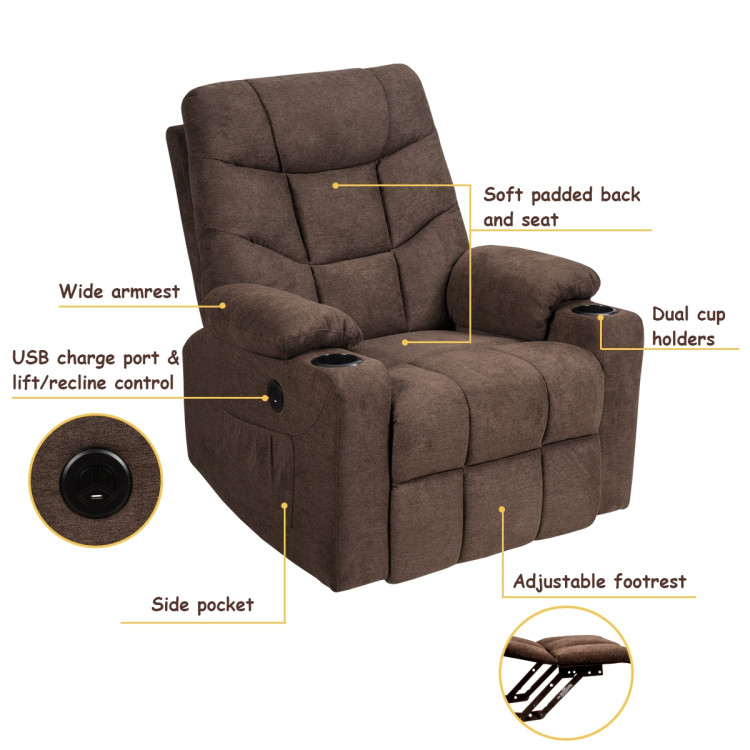 Electric Power Lift Recliner Massage Sofa-BrownCostway Gallery View 9 of 10