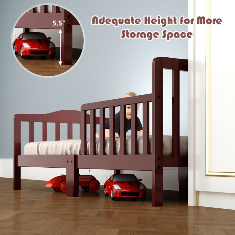 Classic Design Kids Wood Toddler Bed Frame with Two Side Safety Guardrails-BrownCostway Gallery View 12 of 12