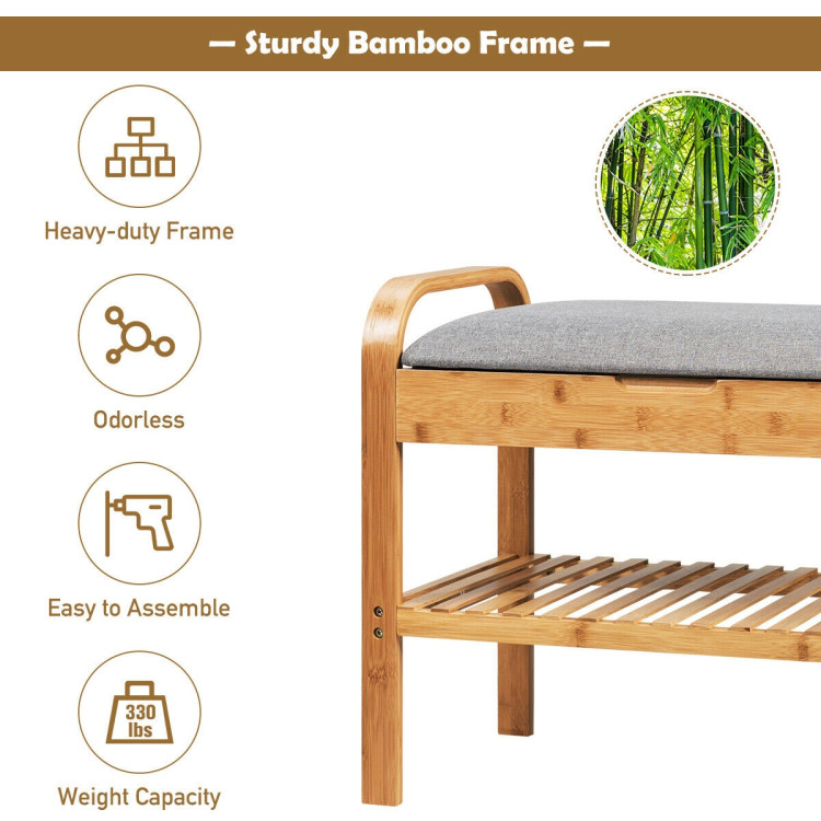 Shoe Rack Bench Bamboo with Storage Shelf -NaturalCostway Gallery View 10 of 12