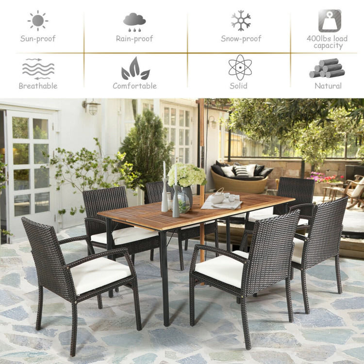 7PCS Patio Rattan Cushioned Dining Set with Umbrella HoleCostway Gallery View 2 of 12