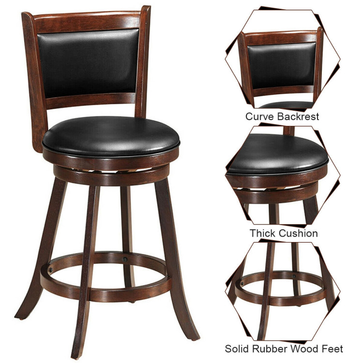 24 Inch Wooden Upholstered Swivel Counter Height Stool  Dining Chair Costway Gallery View 7 of 7