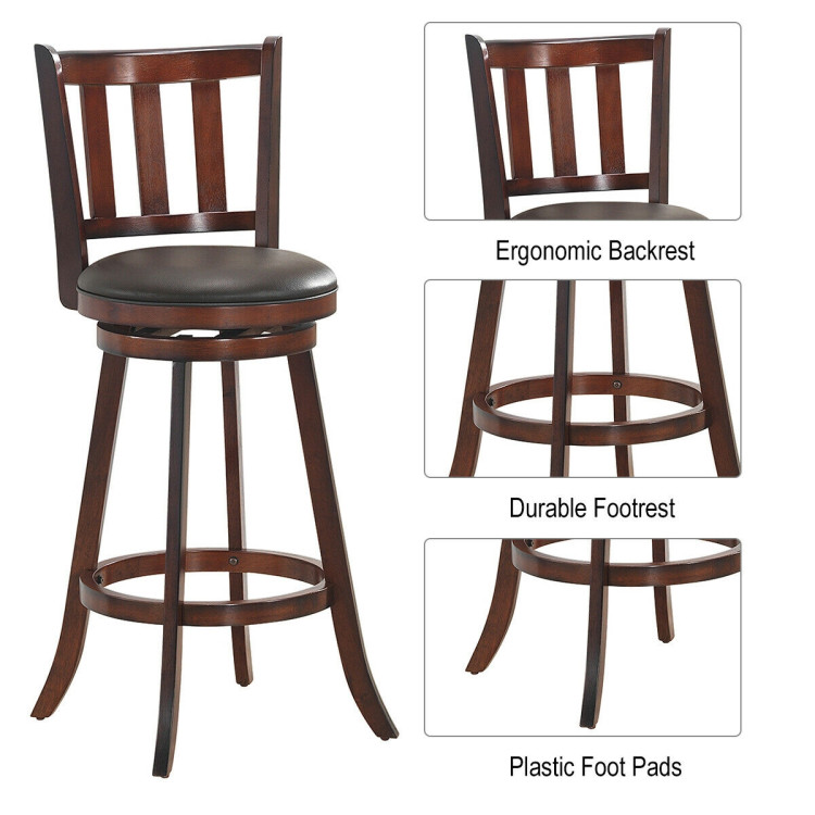 2 Pieces 360 Degree Swivel Wooden Counter Height Bar Stool Set with Cushioned Seat-31 inchesCostway Gallery View 5 of 10