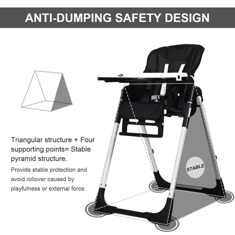 Foldable High chair with Multiple Adjustable Backrest-BlackCostway Gallery View 6 of 9