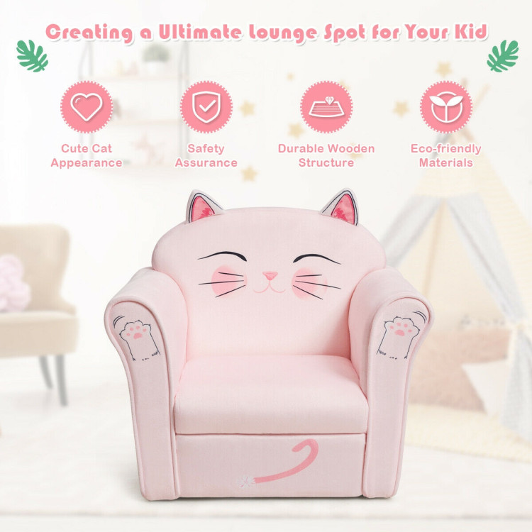 Kids Cat Armrest Couch Upholstered SofaCostway Gallery View 3 of 12