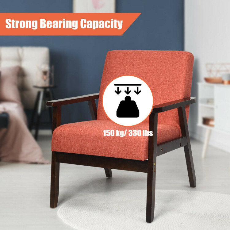 Solid Rubber Wood Fabric Accent Armchair-OrangeCostway Gallery View 6 of 11
