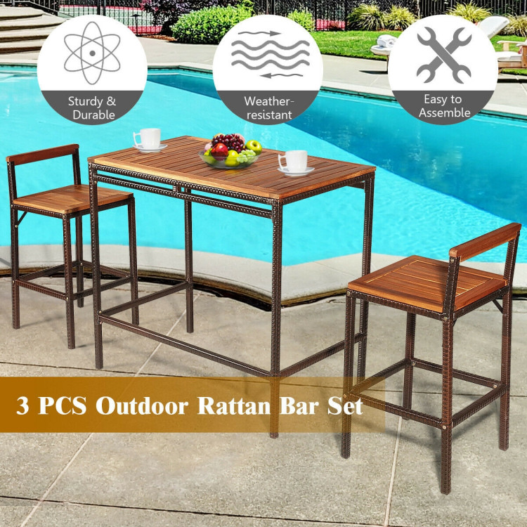 3 Pieces Patio Rattan Wicker Bar Dining Furniture SetCostway Gallery View 3 of 12
