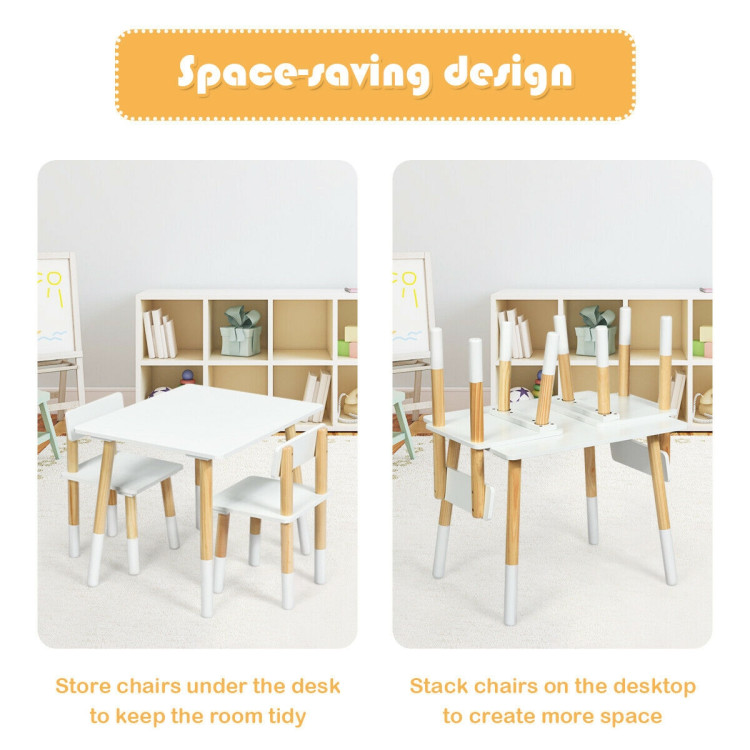 Kids Wooden Table and 2 Chairs Set-WhiteCostway Gallery View 12 of 12