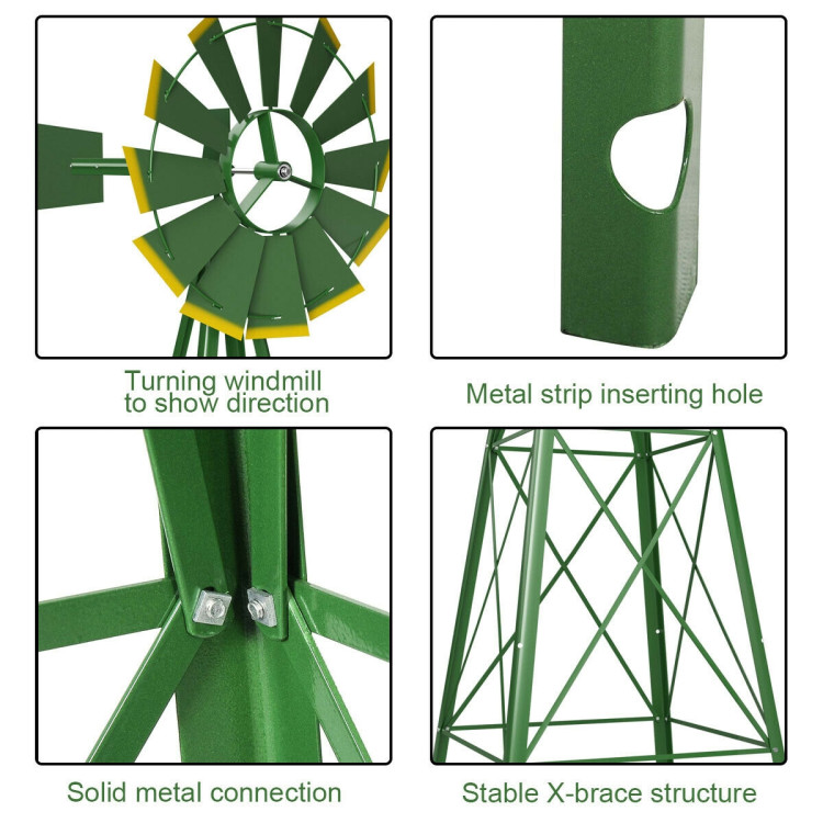 8 Feet Windmill Metal Ornamental Wind Wheel Weather Resistant-GreenCostway Gallery View 5 of 9