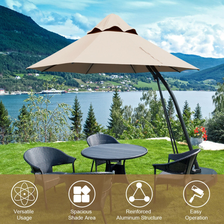 11 Feet Outdoor Cantilever Hanging Umbrella with Base and Wheels-TanCostway Gallery View 2 of 12