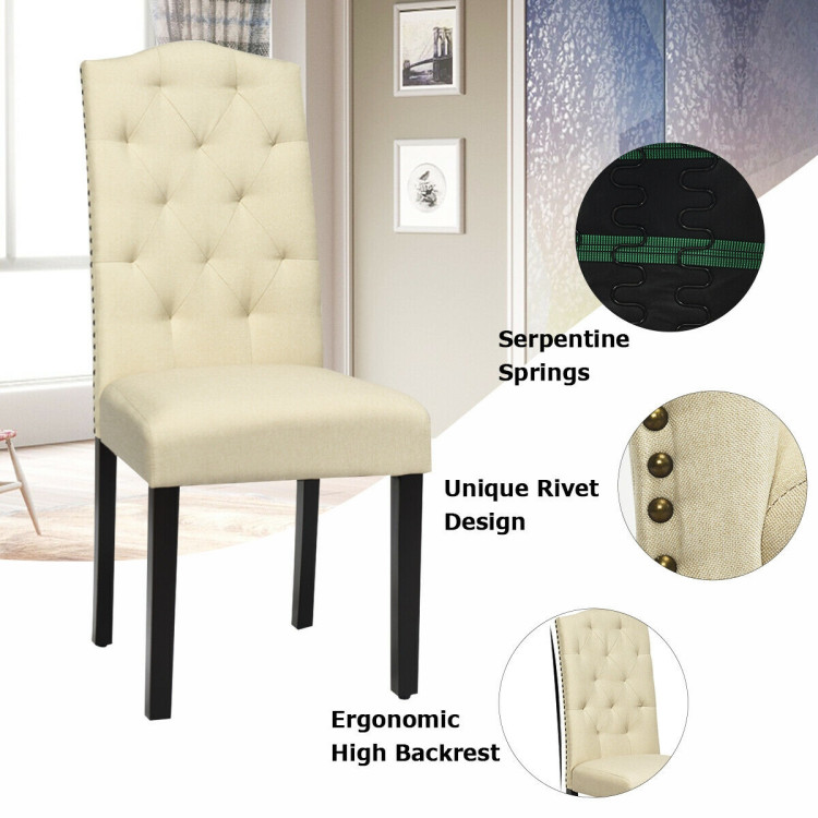 Set of 2 Tufted Upholstered Dining Chairs-BeigeCostway Gallery View 12 of 12
