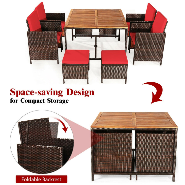 9 Pieces Patio Rattan Dining Cushioned Chairs Set-RedCostway Gallery View 11 of 11