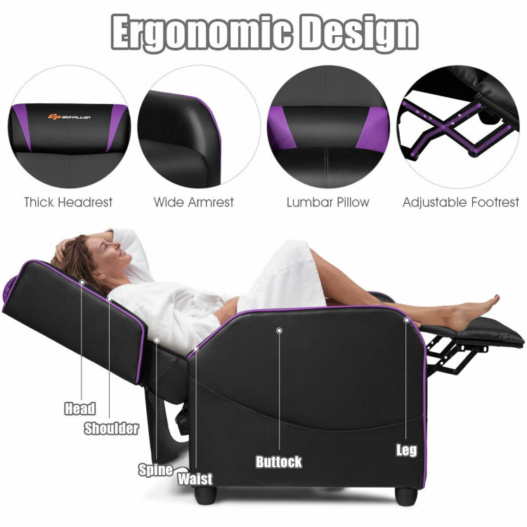 Home Massage Gaming Recliner Chair-PurpleCostway Gallery View 10 of 11