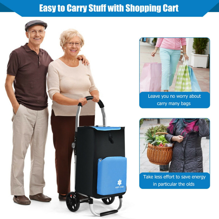 Folding Utility Shopping Trolley with Removable Bag-BlueCostway Gallery View 10 of 14