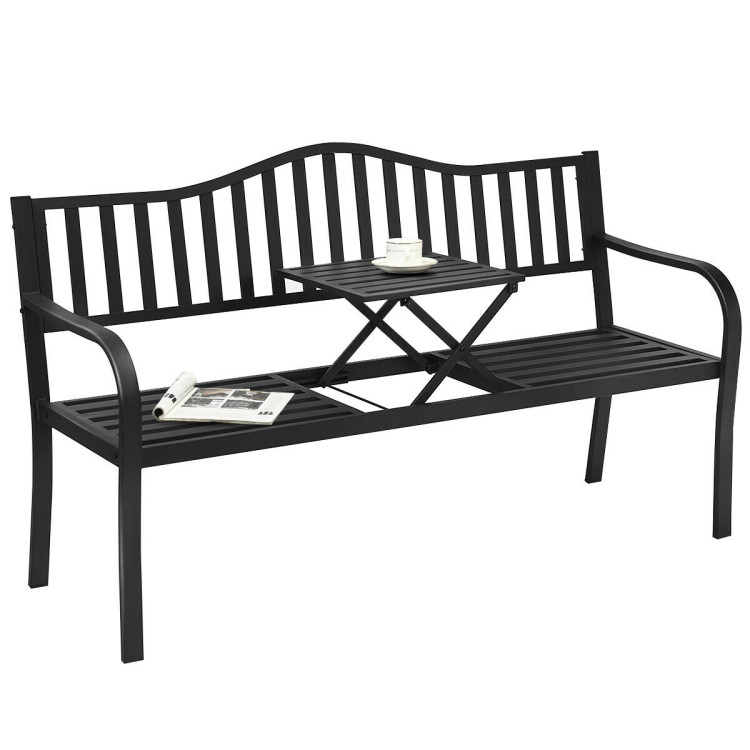 Patio Garden Bench Steel Frame with Adjustable Center TableCostway Gallery View 9 of 11