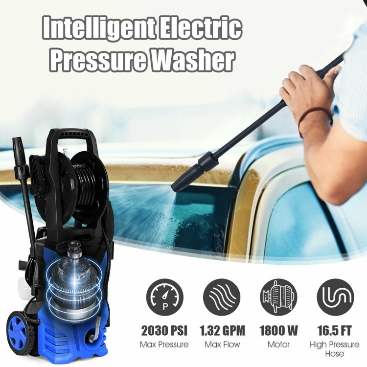 1800W 2030PSI Electric Pressure Washer Cleaner with Hose Reel-BlueCostway Gallery View 9 of 12