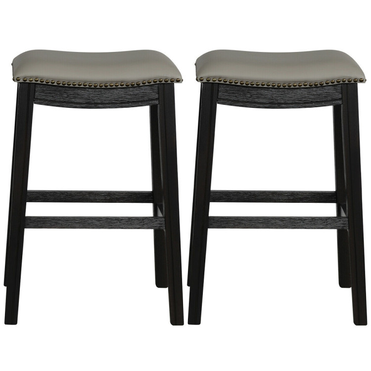 29 Inch Set of 2 Saddle Nailhead Kitchen Counter Chair-Black ChairCostway Gallery View 7 of 7
