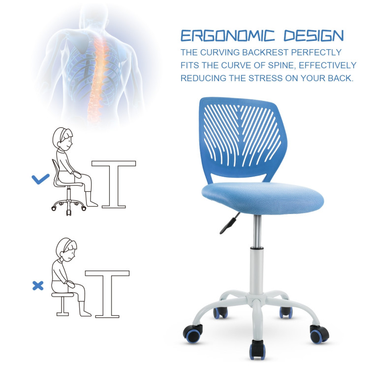 Adjustable Office Task Desk Armless Chair-BlueCostway Gallery View 10 of 20
