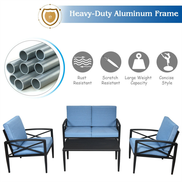 4 Pieces Patio Furniture Set Aluminum Frame Cushioned SofaCostway Gallery View 9 of 12