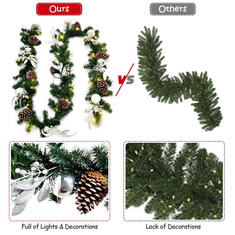 9 Feet Pre-Lit Artificial Christmas Garland with LED LightsCostway Gallery View 4 of 9