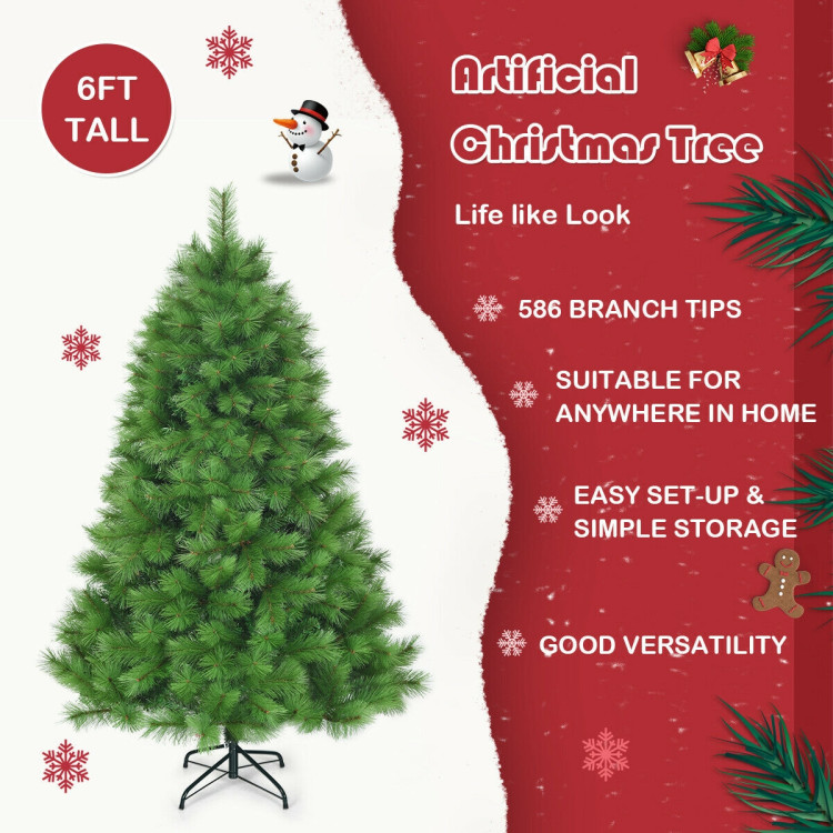 6 Feet Hinged Artificial Christmas Tree Holiday Decoration with StandCostway Gallery View 9 of 12