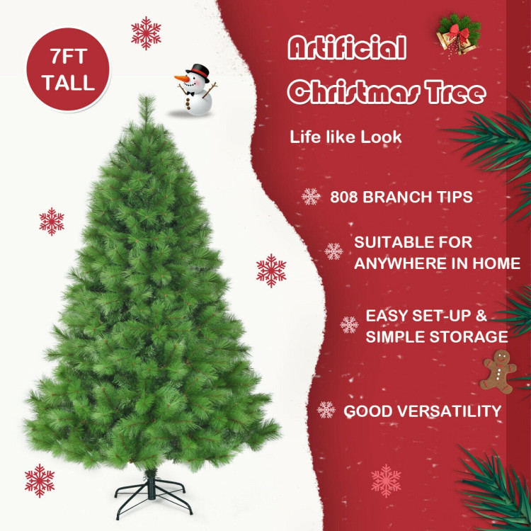 7 Feet Hinged Artificial Christmas Tree Holiday Decoration with StandCostway Gallery View 5 of 12