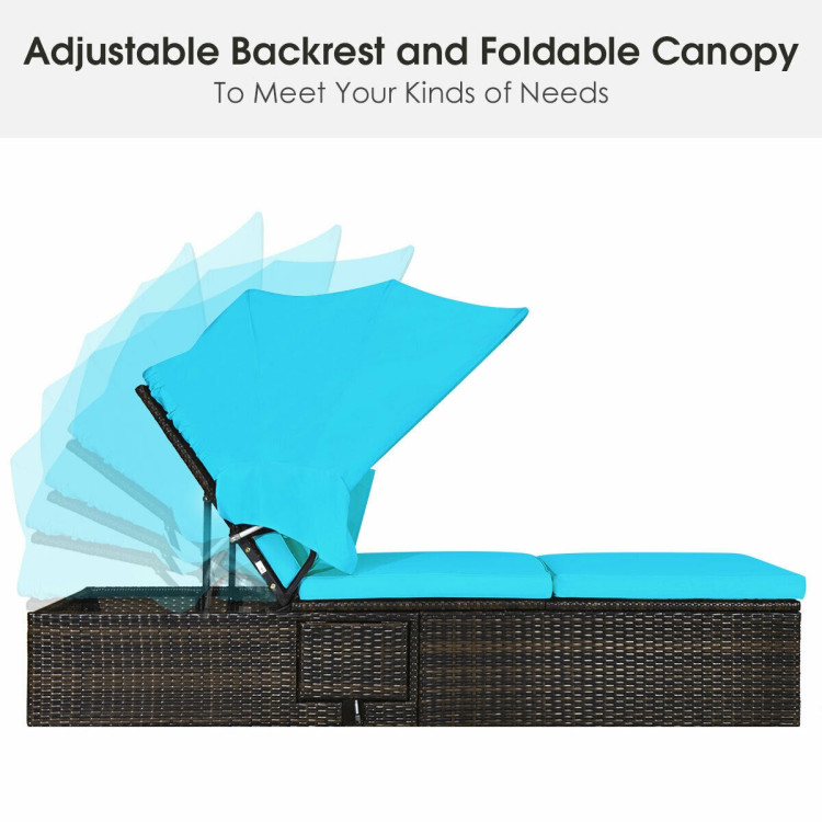 Outdoor Chaise Lounge Chair with Folding Canopy-TurquoiseCostway Gallery View 9 of 12