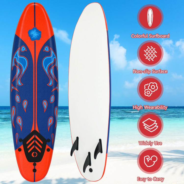 6 Feet Surfboard with 3 Detachable Fins-RedCostway Gallery View 12 of 12