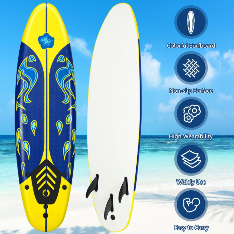 6 Feet Surfboard with 3 Detachable Fins-YellowCostway Gallery View 10 of 11