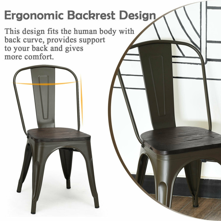 4 Pieces Tolix Style Metal Dining Chairs with Stackable Wood SeatCostway Gallery View 22 of 23