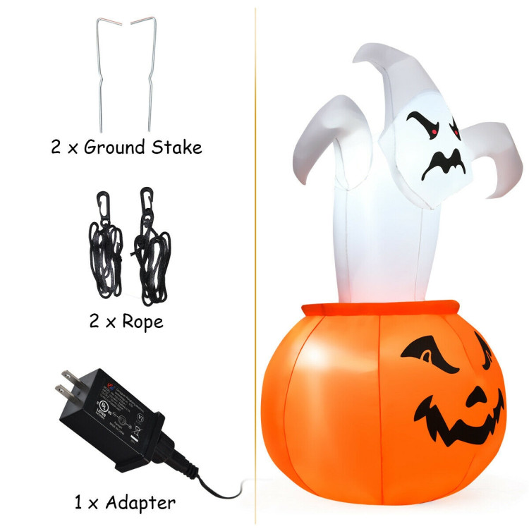 6 Feet Halloween Blow-Up Inflatable Ghost in Pumpkin with LED LightCostway Gallery View 5 of 10