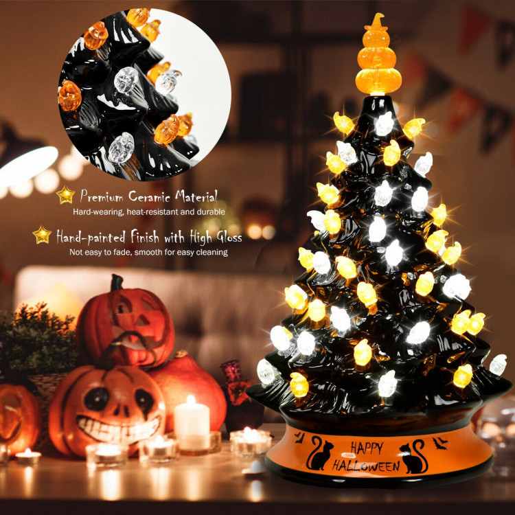 15 Inch Pre-Lit Ceramic Hand-Painted Tabletop Halloween TreeCostway Gallery View 10 of 11