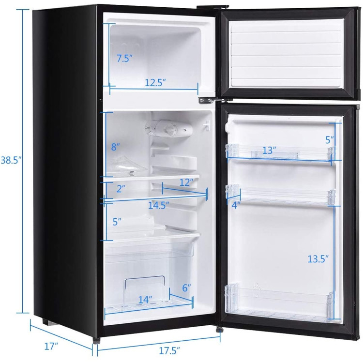 2 Doors Cold-rolled Sheet Compact Refrigerator-BlackCostway Gallery View 3 of 8